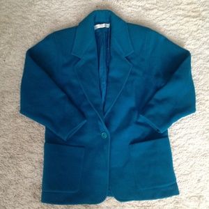 VINTAGE 80s 90s Teal Blue Oversized Wool Coat